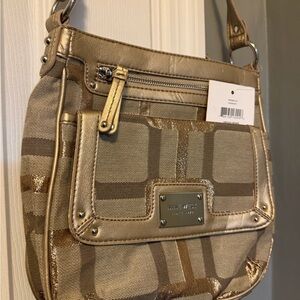 NWT Nine West Metallic Gold and Beige Crossbody Bag
